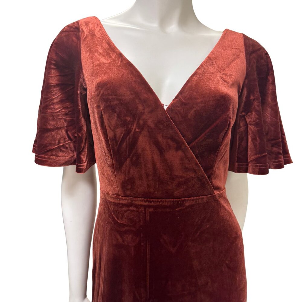 Ever-Pretty Red Brick Velvet Maxi Dress – Double V Neck Formal / Bridesmaid Gown